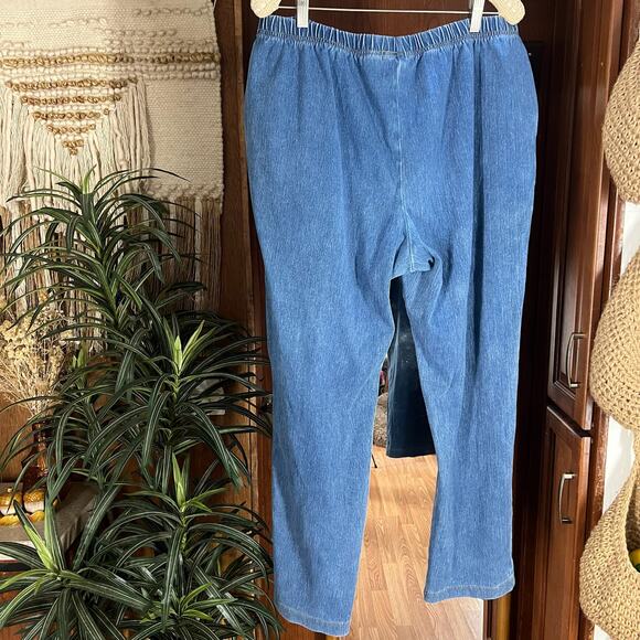 LL Bean Perfect Fit Denim Pants Women’s XL Stonewashed High Rise Tapered Elastic - Picture 3 of 16